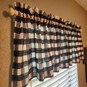 Handmade Country Primitive Farmhouse Black White Gray Check Valance